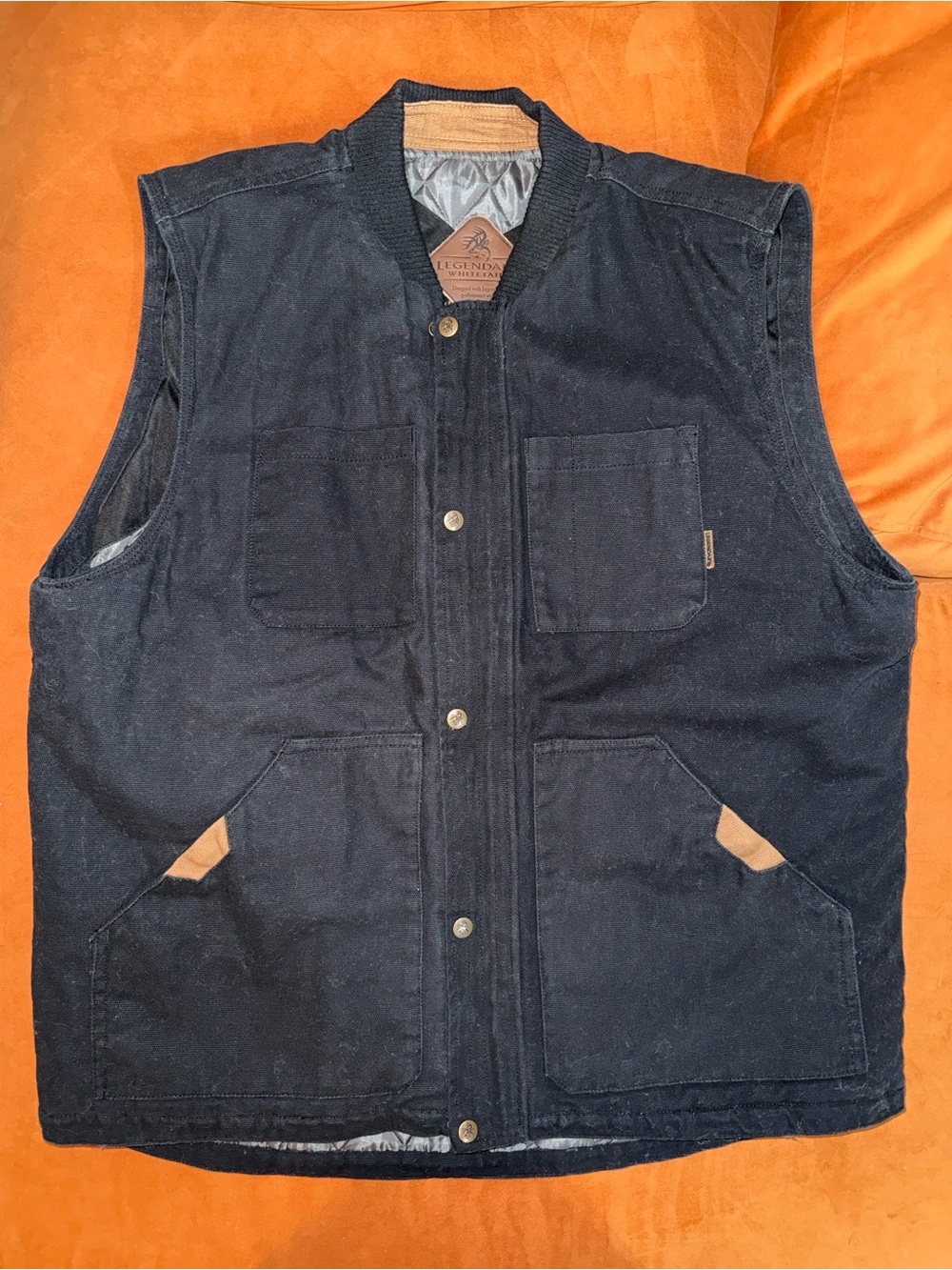 Legendary Whitetails Black XL Vest with Tan Pocket Trim
